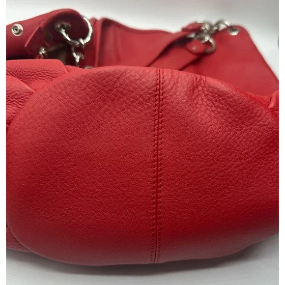 Auth. BODHI Red Leather Chain Handbag Shoulder BBW00045111 Soft Zip Top Pockets - Picture 4 of 9